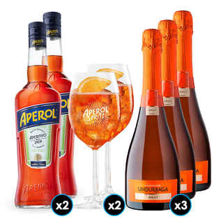 Imagen de PACK APEROL - UNDURRAGA: 2x Licor Aperitivo Aperol 750cc + 3x Espumante Undurraga Brut 750cc + 2x Copa Aperol
