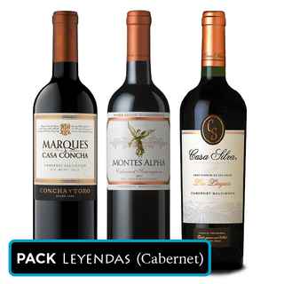 Imagen de PACK LEYENDAS (Cabernet): Vino Marques de Casa Concha Cabernet Sauvignon 750cc + Vino Montes Alpha Cabernet Sauvignon 750cc + Vino Casa Silva Gran Terroir Cabernet Sauvignon 750cc