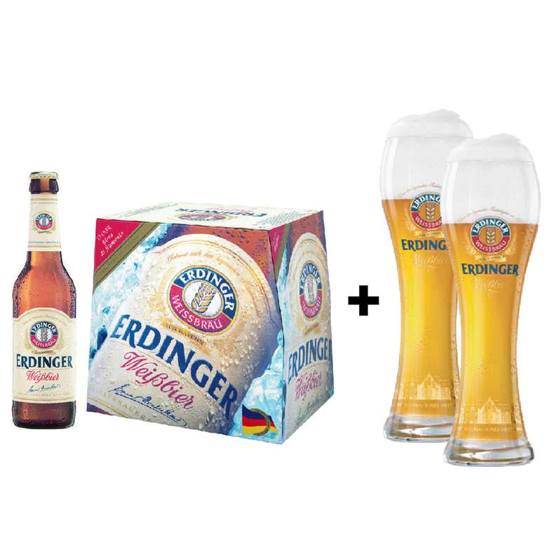 PACK ERDINGER: 12x Cervezas Erdinger Weißbier Botella 330cc + 2x Vaso Erdinger