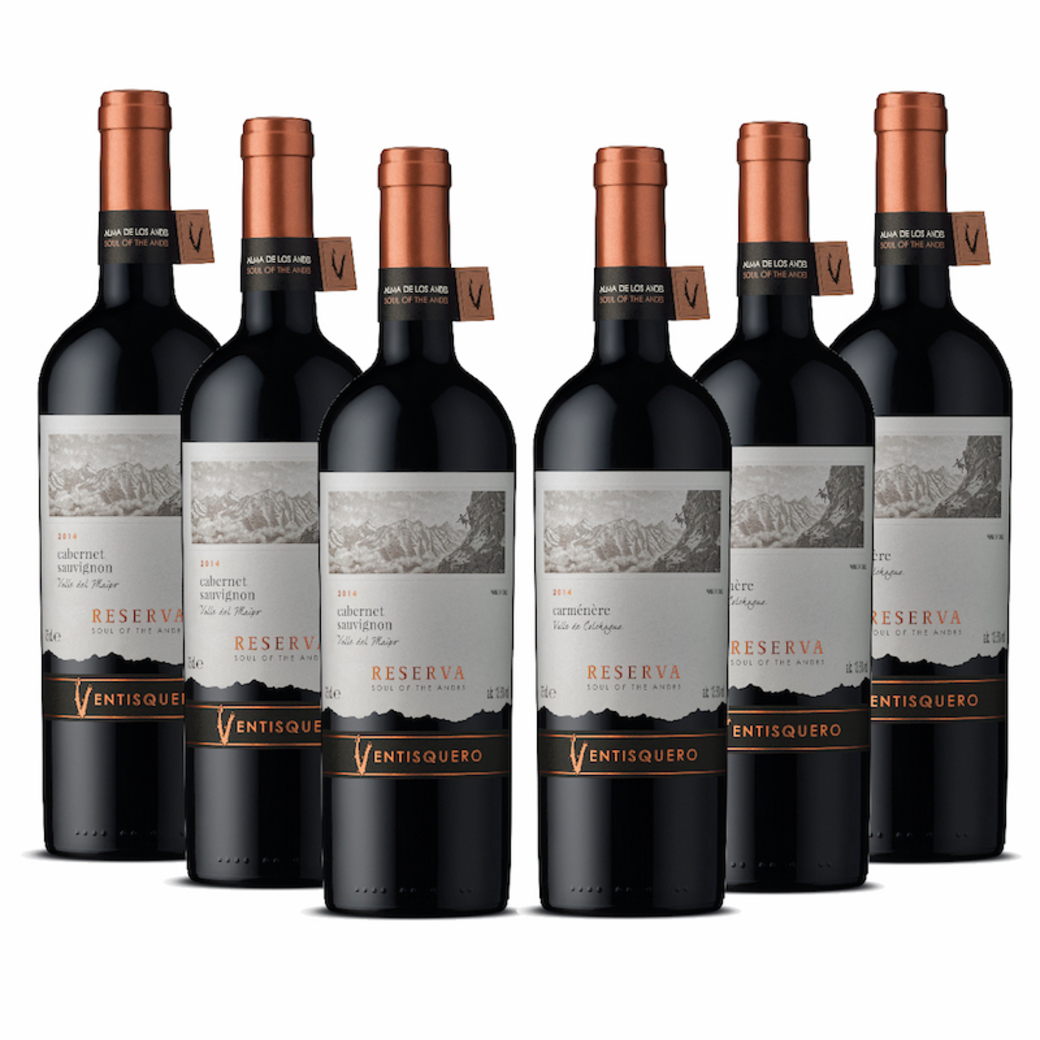 3x Ventisquero Reserva Cabernet Sauvignon 750cc + 3x Ventisquero Carmenere Reserva