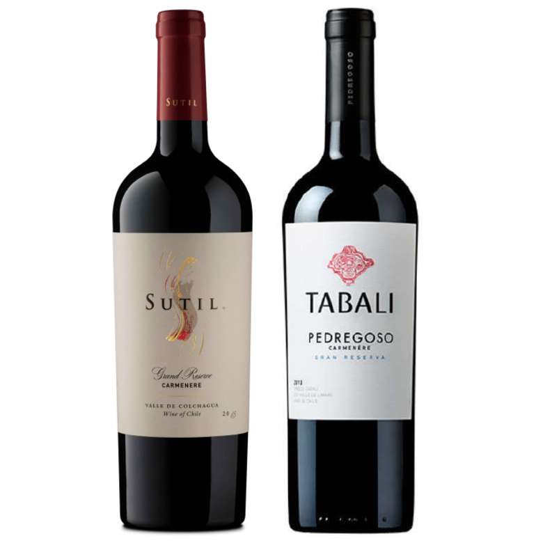 PACK DUO SUTIL TABALÍ (Carmenere): Vino Sutil Gran Reserva Carmenere 750cc + Vino Tabali Pedregoso Gran Reserva Carmenere 750cc