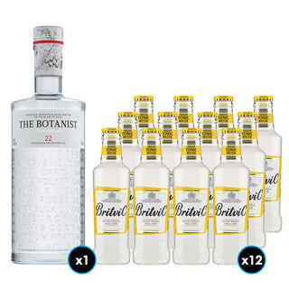 Imagen de PACK BOTANIST + BRITVIC TONICA: 1x Gin The Botanist (31 BOTANICOS - 22 ENDEMICOS DE ISLAY) 700cc 46º alc. + 12x Britvic Agua Tónica 200cc