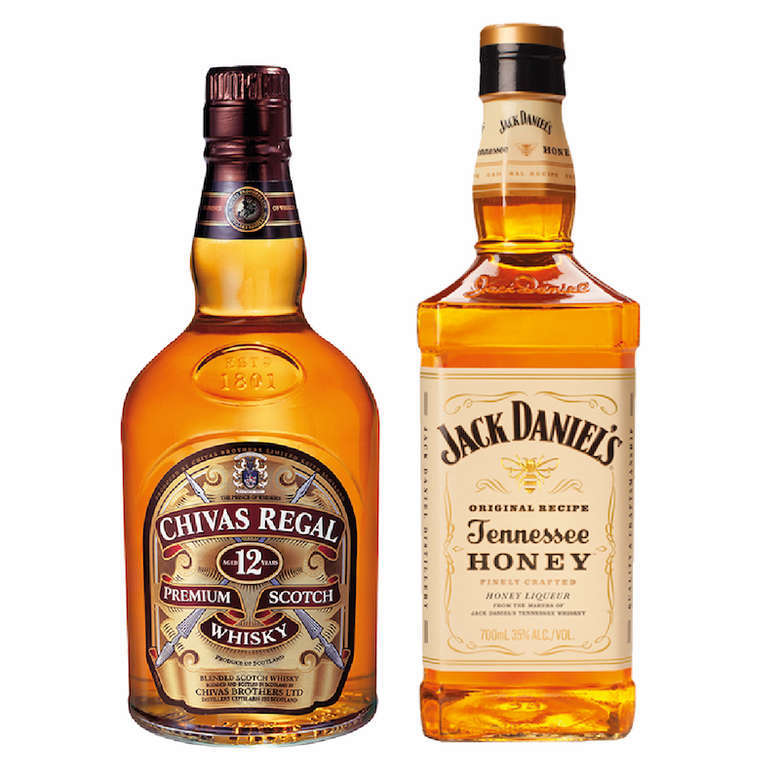 PACK CHIVAS JACK HONEY: Whisky Chivas Regal 12 Años 750cc + Whiskey Jack Daniels Honey 750cc
