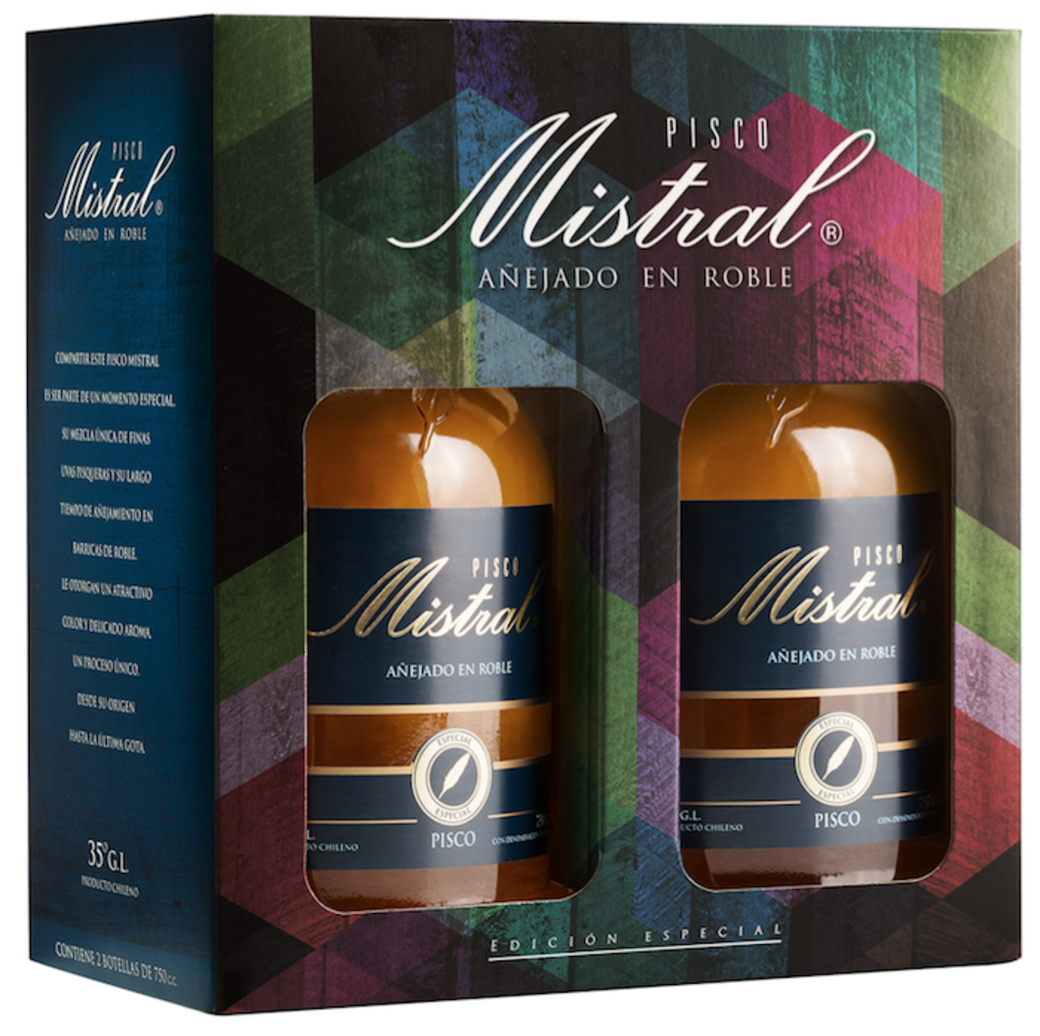 KIT BIPACK Pisco Mistral 35 grados 750cc