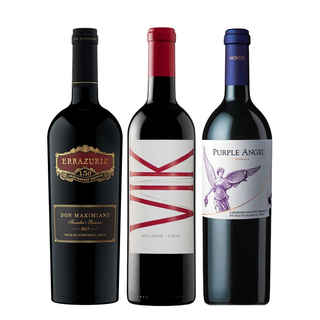 Imagen de MASTER PACK VINOS ICONOS: 1x Vino Errazuriz Don Maximiano 750cc + 1x Vino VIK (CB/CA/CF/ME/SY) 750cc + 1x Vino Montes Purple Angel 750cc