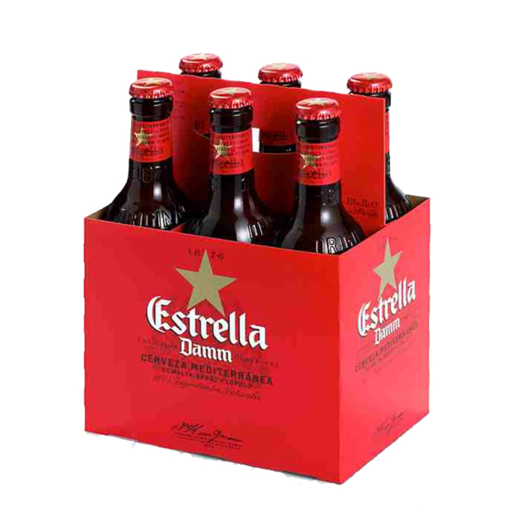 6x Cerveza Estrella Damm en Botellas 330cc