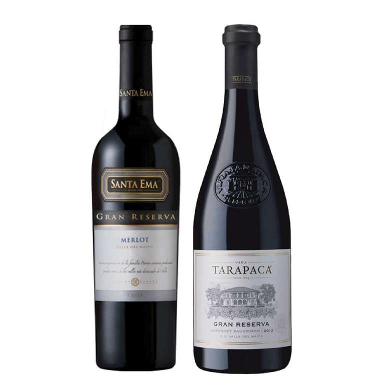 PACK DUO GRAN RESERVA Nº2 (Merlot + Cabernet): Vino Santa Ema Gran Reserva Merlot + Vino Tarapacá Gran Reserva Cabernet