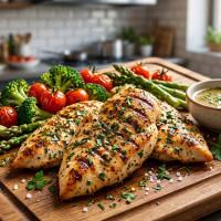 File de Frango grelhado com Legumes salteados