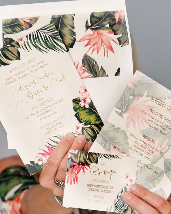 Modelos de convite de casamento tropicais