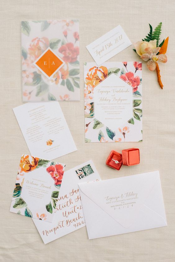 Modelos de convite de casamento tropicais