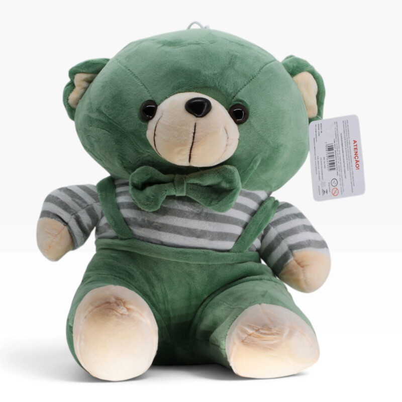 Pelúcia Urso Com Jardineira e Laço 30cm Antialérgica Urso de Pelúcia DG 10097