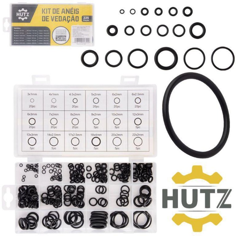 ANEL DE VEDACAO SORTIDOS HUTZ COM 225 PECAS NO ESTOJO