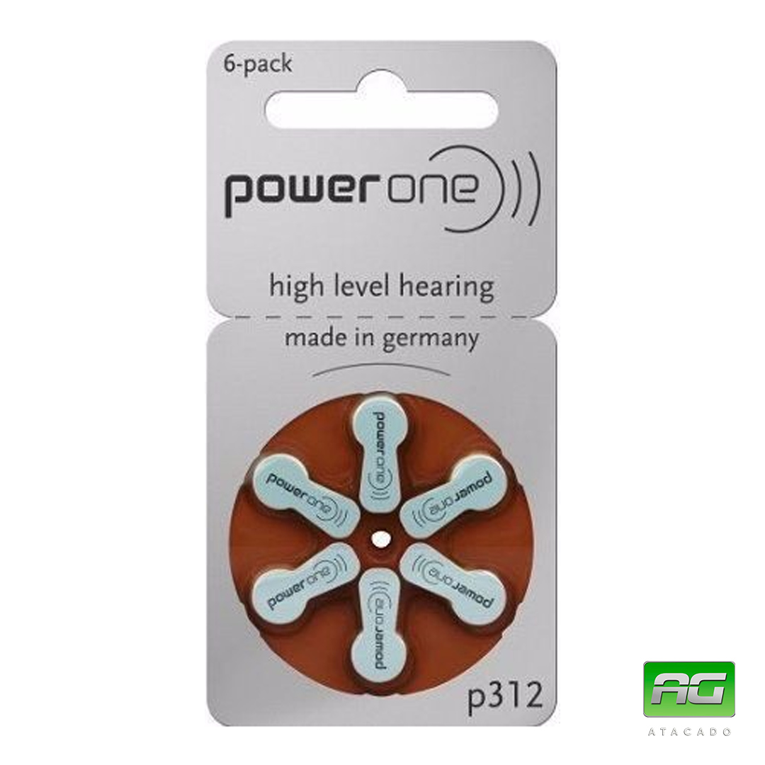 BATERIA POWER ONE ALCALINA P/ APARELHO AUDITIVO E 312 – CARTELA C/6