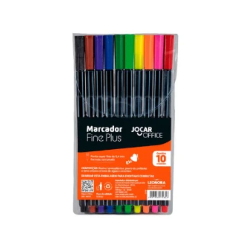 MARCADOR FINE PLUS ESTOJO COM 10 CORES JOCAR OFFICE