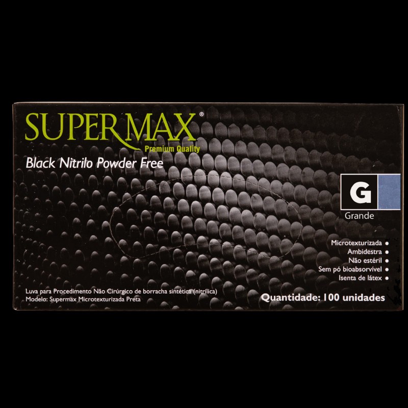 Caixa Luva Nitrílica G Preta 100un - Supermax
