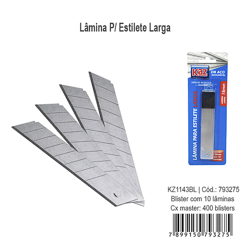 LAMINA P/ESTILETE LARGA C/10 KZ1143BL / BL-1-TB
