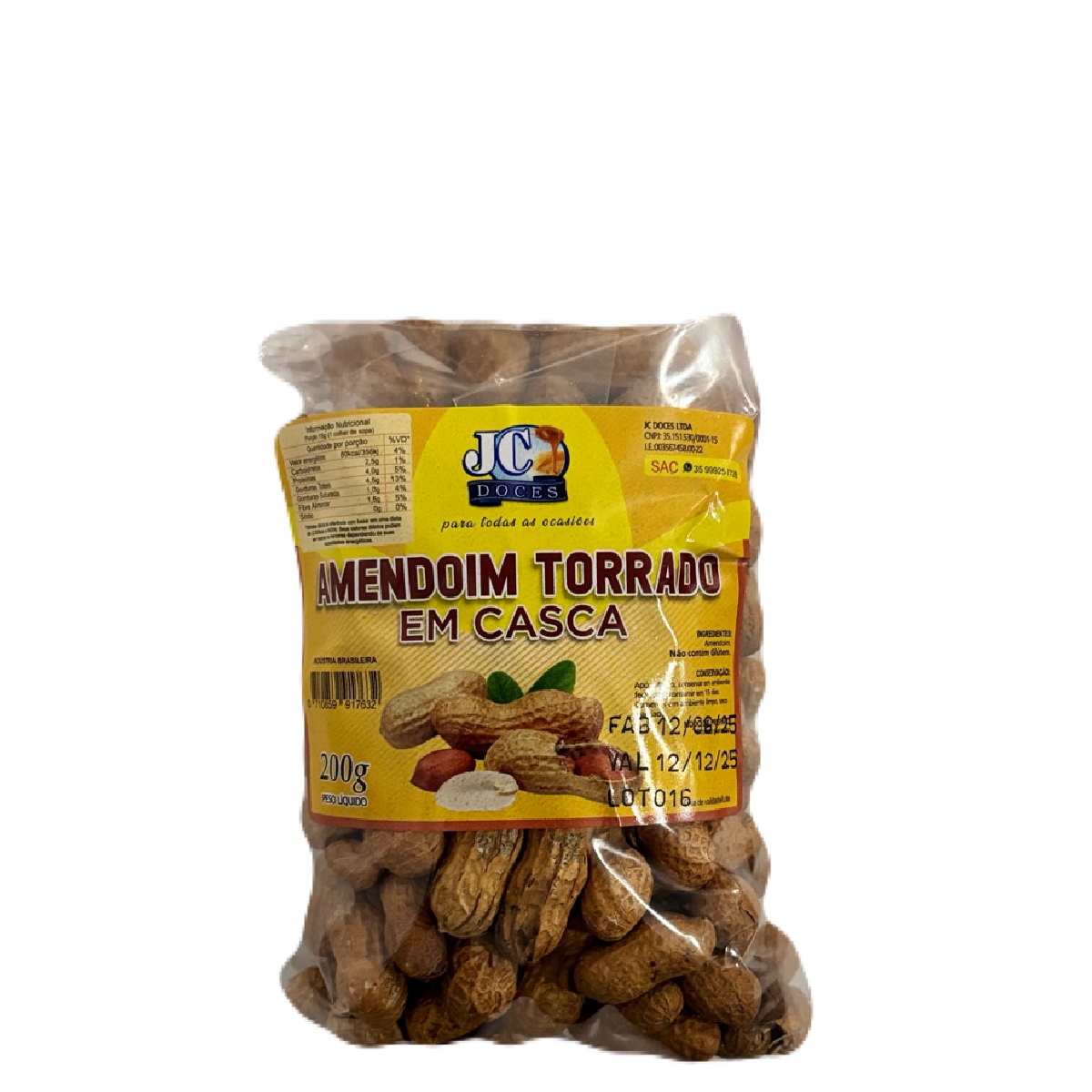 AMENDOIM TORRADO EM CASCA 200G FD C/10UN (JC DOCES)