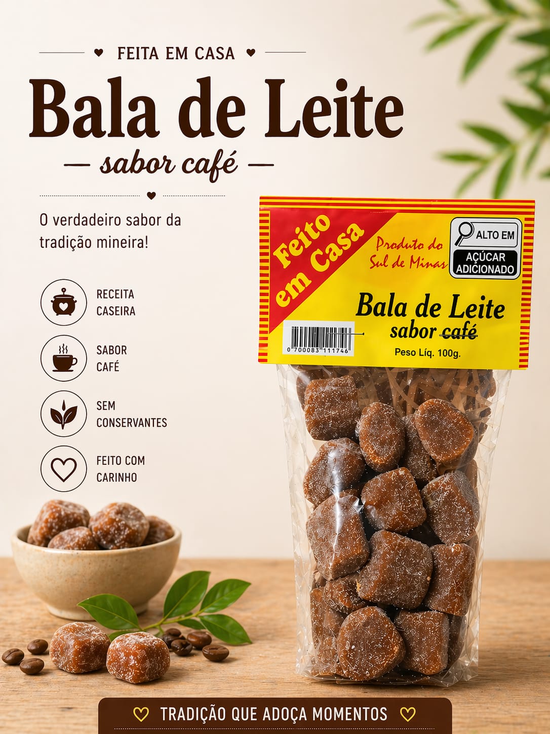 BALA DE LEITE COM CAFÉ 100g CX C/60un