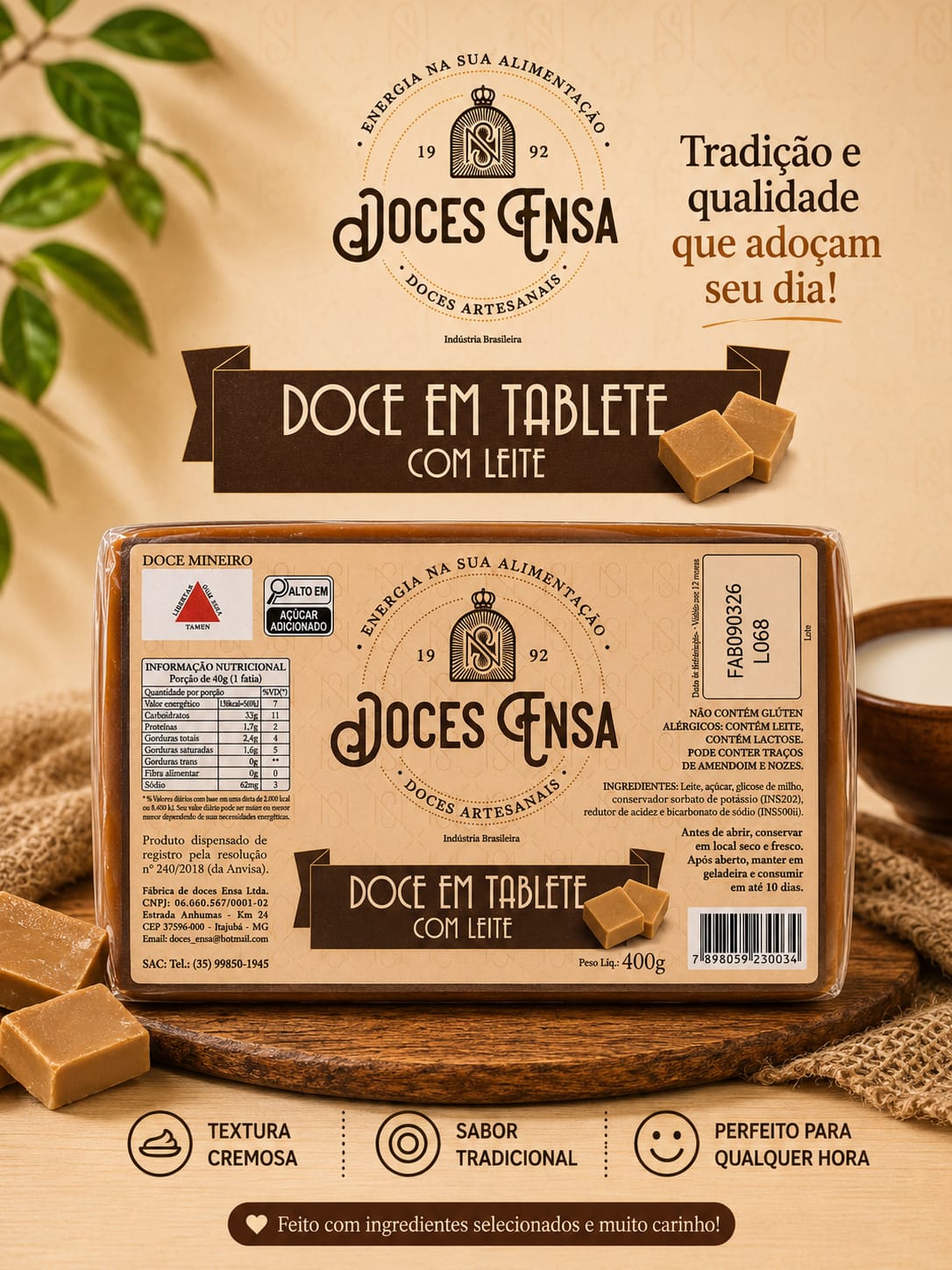 DOCE DE LEITE PURO 400G CX C/30UN (ENSA)