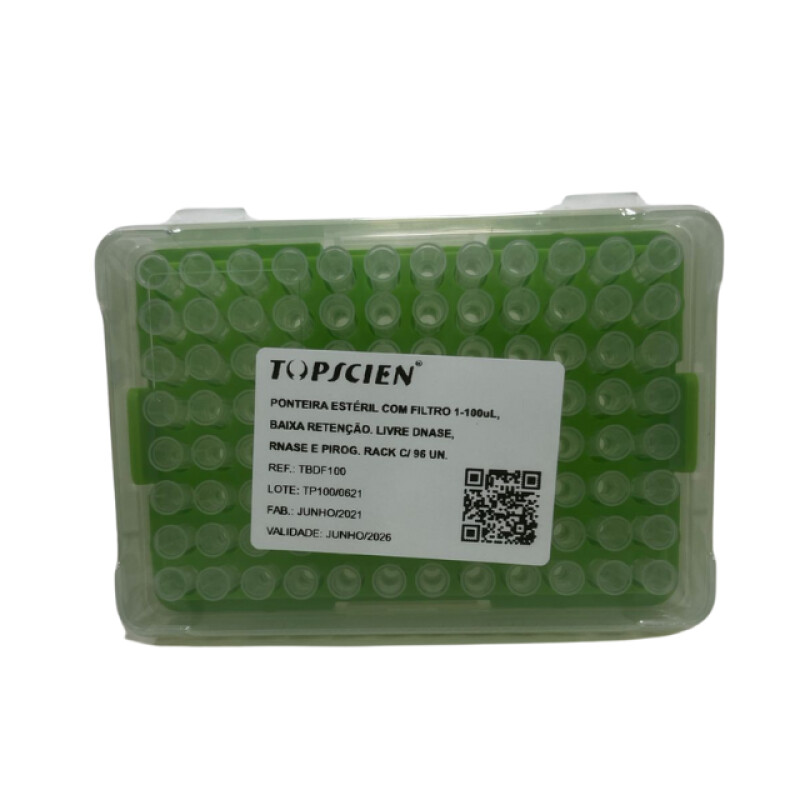 Ponteira Estéril com Filtro Baixa Retenção 1-100Ul - Livre de DNAse, RNAse e Pirogênios - Rack com 96 unidades - Topscie