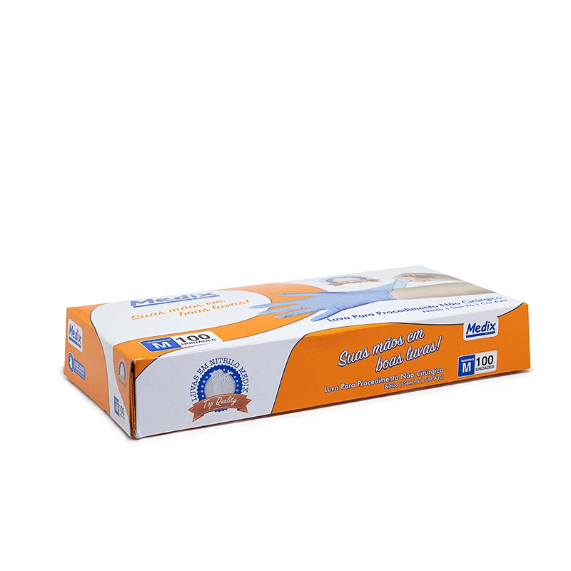 Luva Nitrílica sem pó azul - tamanho M - 100 unidades - Medix
