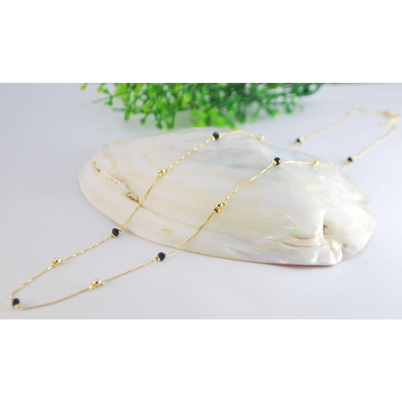 COLAR FLH. FIO BOLINHA ZIRCONIA PRETA 60CM AZ.