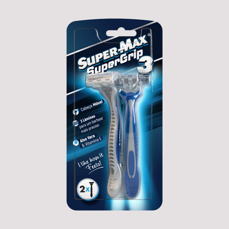 Barb. Supermax3 Supergrip Azul , Lam Tripla C/ Fita. Com 2Un