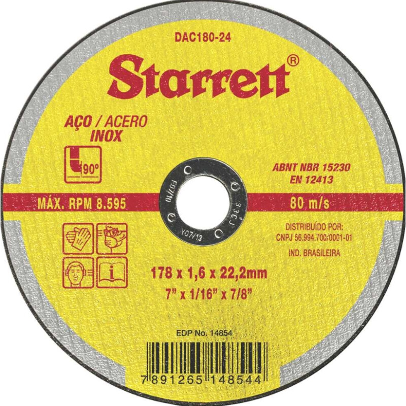 Disco de Corte 7" 180x1.6x22,2 Starrett