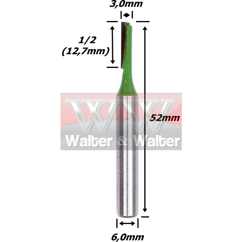 FRESA RETA PARALELA 3,0MM (1C) X 1/2 (12,7MM) ÁREA DE CORTE X 52MM TOTAL X 6,0MM HASTE. (FTR0118)