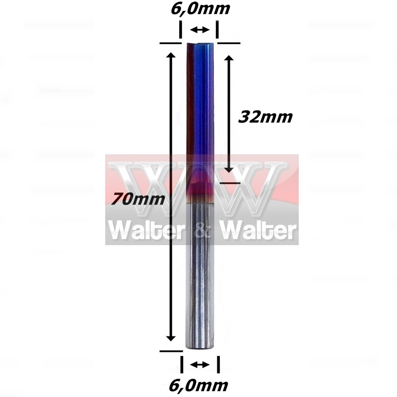Fresa Reta Paralela 6,0mm (Hrc65) (2c) X 32mm X 70mm X 6,0mm. (Ftr0773)
