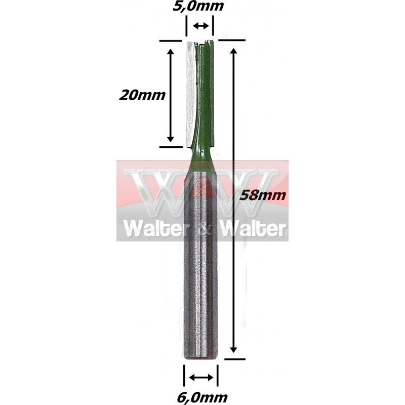 Fresa Reta Paralela 5,0mm (2c) X 20mm Corte X 58mm Total X  6,0mm  Haste. (Ftr0120)