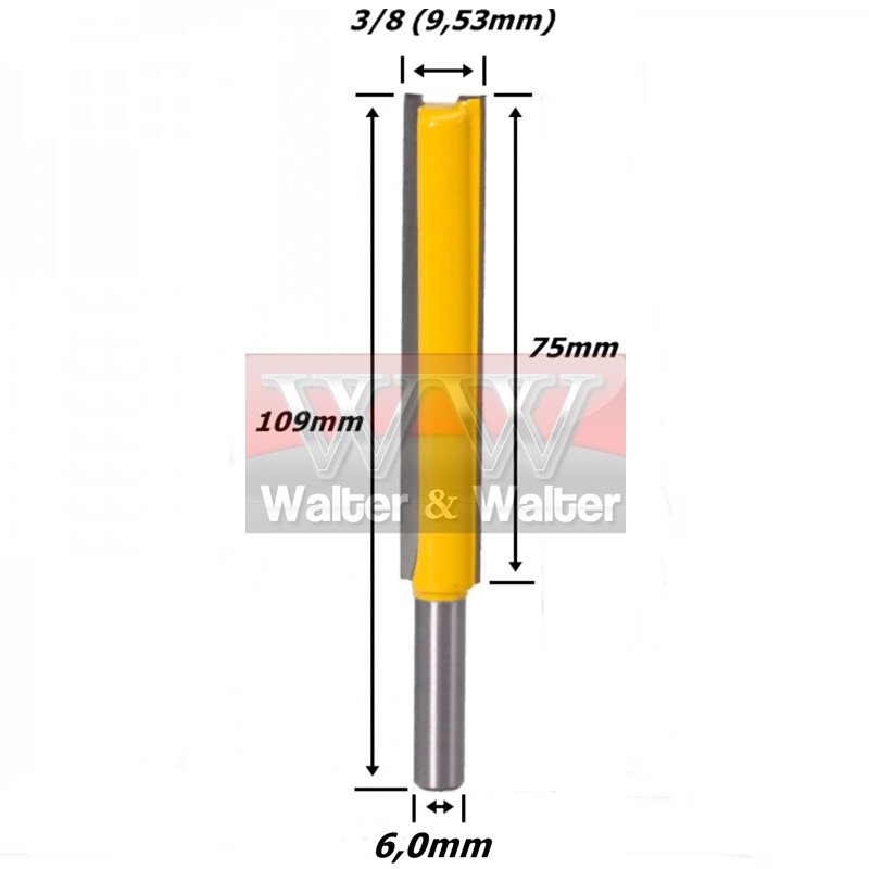 Fresa Reta Paralela 9,53mm (3/8) (2c) X 75mm X 109mm Total X 6,0 Haste. (Ftr2138)