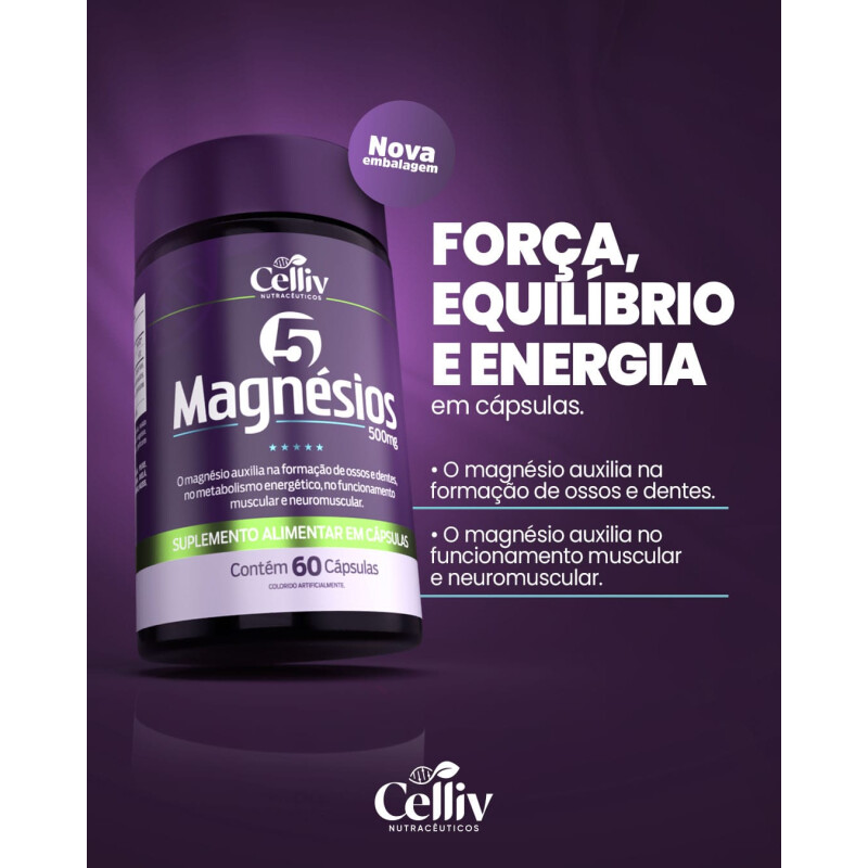 5 MAGNESIOS 60 CAPS 500 MG - CELLIV