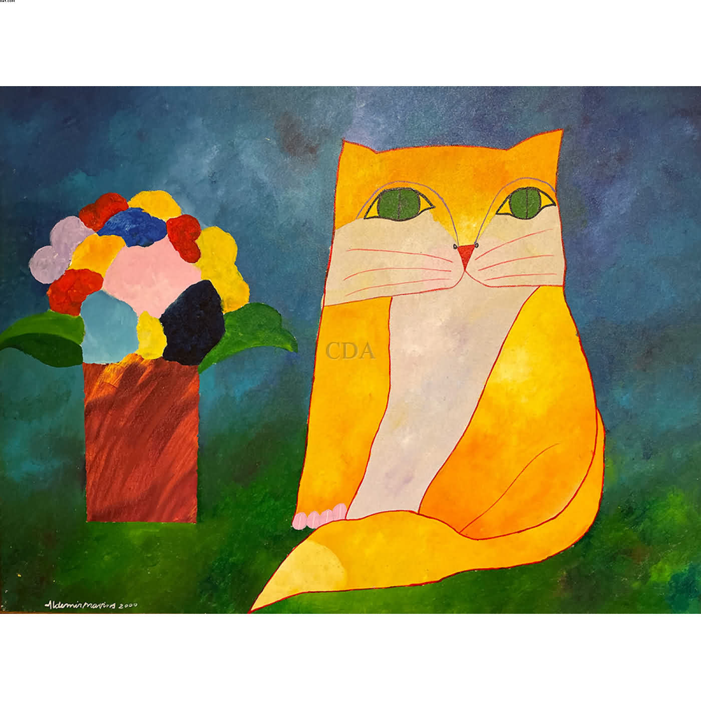 Gato e Vaso de Flores - Aldemir Martins