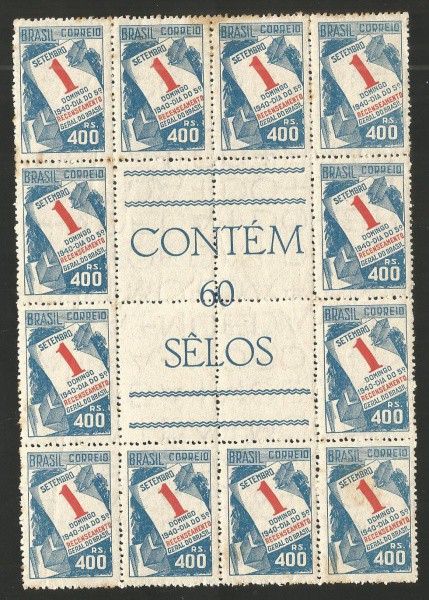(12) Selos 400 Reis com miolo - Dia do 5º Recenseamento Geral do Brasil, 1940. MBC.