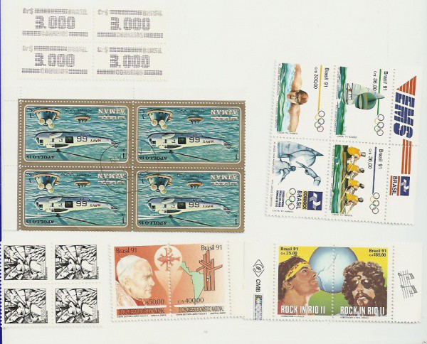 3 quadras brasil 1 par selos raul/cazuza 1 par de selo papa 1 quadra estrangeira