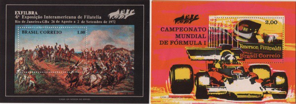 Filatelia: Nove (9) Blocos Emerson Fittipaldi e Um (1) História. Muito bem conservado