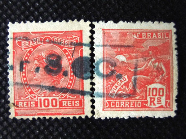 Brasil, série VOVÓ, lote c/ 02 selos c/ carimbo E.F.S.C `Estrada de Ferro de Santa Catarina`. Raríss