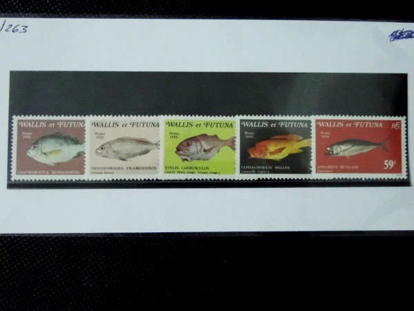 Wallis et Futuna, YV 259/263, série de selos tema `Peixes`. Boa cotação