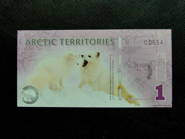 Arctic Territories, cédula fantasia de 1 dólar. Flor de estampa