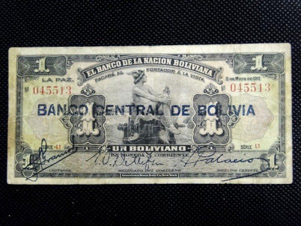 Bolívia, cédula de 1 Boliviano. Raro. BC/MBC.