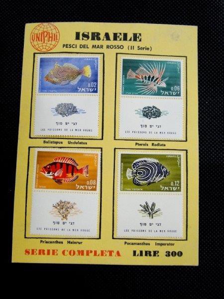 Israel, cartela com série tema Peixes com TABs (peixes do mar Vermelho)