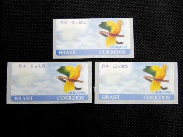Brasil, selos Ararajuba de 2005, série completa. Valor catálogo de 21,4 dólares
