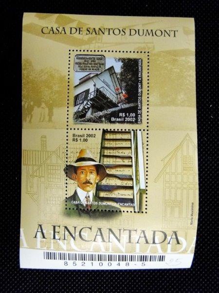 Brasil, bloco de selos de 2002 "Casa de Santos Dumont". MINT.