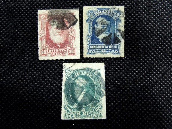 Brasil Império, lote com 02 selos D. Pedro II percê de 800 Réis. Carimbos "Mudo".