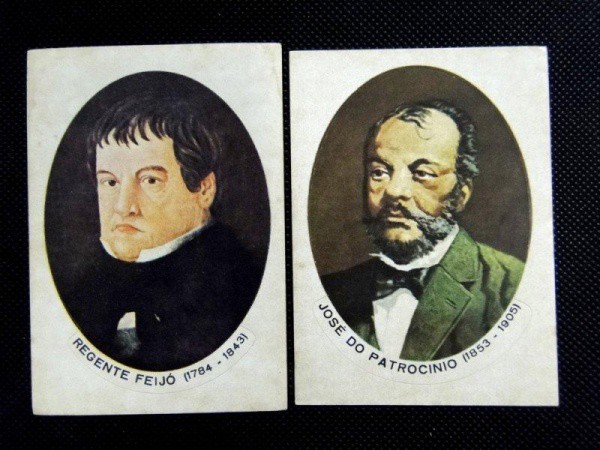 Brasil, lote com 02 cromos déc 50/60, figuras do Império, Regente Feijó e José do Patrocínio. Bo