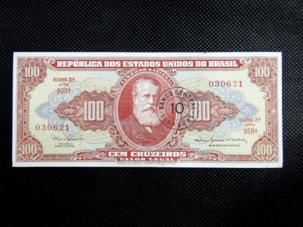 Brasil, cédula de 10 Cruzeiros Novos D. Pedro II, MBC.