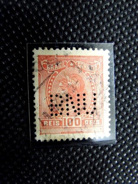 Brasil, selo regular com perfin "BNU" (Banco Nacional Ultramarino), 100% no selo! Raro.