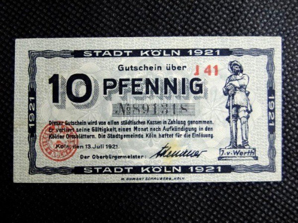 Alemanha, NOTGELD de 1921, 10 PFENNIG. Flor de estampa.