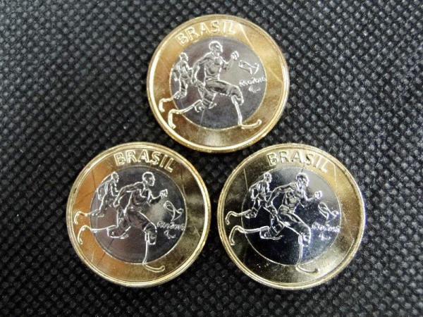 Brasil, RIO 2016, lote com 03 moedas de Real flor de cunho, `ATLETISMO PARALIMPICO `.